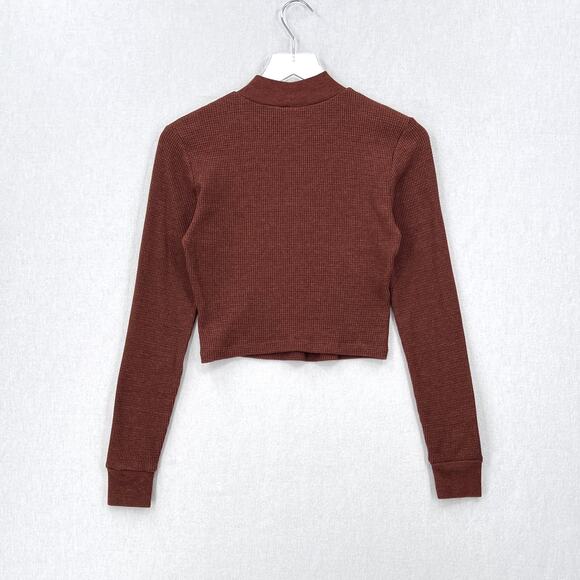 ARITZIA TNA Thermal Mockneck Womens Medium Brown Long Sleeve Cropped Pullover - Picture 2 of 12